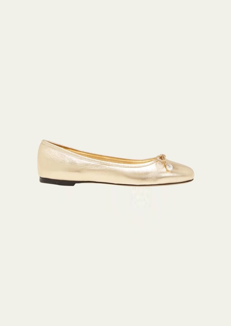 Jimmy Choo Elme Metallic Bow Ballerina Flats