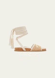 Jimmy Choo Gal Embroidered Raffia Ankle-Wrap Sandals