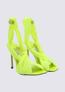 JIMMY CHOO GREEN NEON APPLE LEATHER GLOSSY JERSEY SANDALS