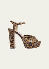 Jimmy Choo Heloise Leopard Ankle-Strap Platform Sandals