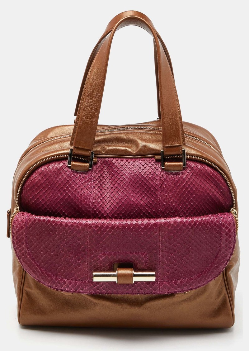 Jimmy Choo /magenta Leather And Watersnake Leather Justine Satchel