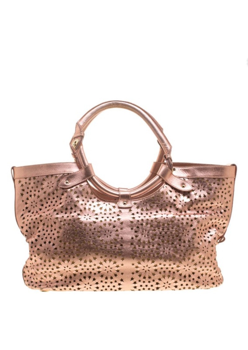 Jimmy Choo Metallic Rose Gold Leather Laser Cut Out Open Tote