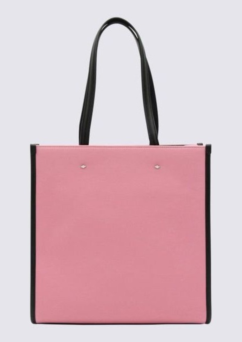 JIMMY CHOO PINK CANVAS AND BLACK LEATHER TOTE BAG