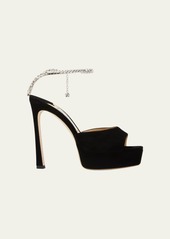 Jimmy Choo Saeda Suede Crystal Ankle-Strap Platform Sandals