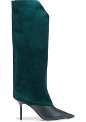 Jimmy Choo Woman Brelan 85 Suede And Leather Knee Boots Dark Green