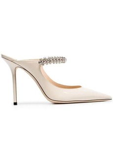 Jimmy Choo Woman's White Patent Leather Pumps with Crystal Strap detail