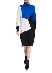 Joan Vass Colorblock Turtleneck Cotton Sweaterdress