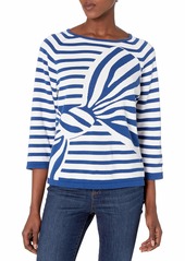 Joan Vass Women's Intarsia Stripe Bow Sweater  S