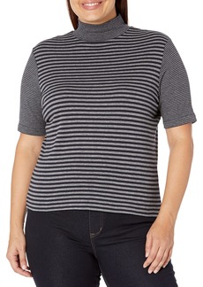 Joan Vass Women's Plus Size Stripe Cotton Turtleneck