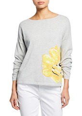 Joan Vass Long-Sleeve Flower Intarsia Cotton Sweater
