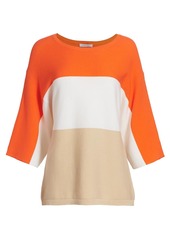 Joan Vass Petite Colorblock Cotton Sweater