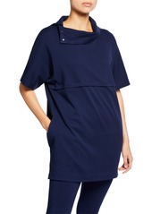 Joan Vass Petite Cowl-Neck Elbow-Sleeve Easy Tunic with Pockets