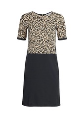 Joan Vass Petite Leopard Bodice Shift Dress