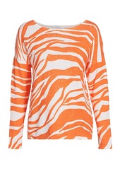Joan Vass Petite Sequin Tiger-Stripe Cotton Sweater
