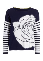 Joan Vass Rose Intarsia Sequin Sweater