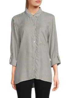 Joan Vass Stripe Tab Sleeve Shirt