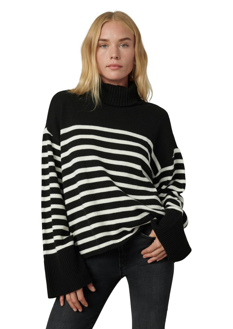 Joe's Jeans Women's The High Neck Oversized Knit Sweater Black with White Stripe