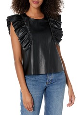 Joe's Jeans Women's The Margot Vegan Leather Ruffle Top