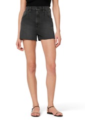 Joe's Jeans Joe's Raw Hem Pleated High Waist Denim Shorts in Black Cat at Nordstrom Rack