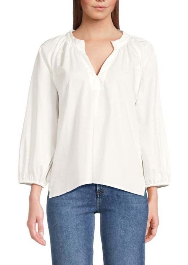 Joe's Jeans Puff Sleeve V-Neck Poplin Top