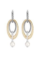 John Hardy 18kt yellow gold and silver Classic Chain interlink hammered pearl drop earrings