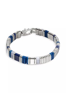 John Hardy Chain Classic Sterling Silver, Lapis Lazuli & Blue Lace Agate Beaded Bracelet