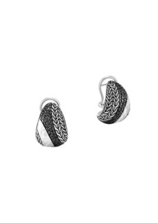 John Hardy Classic Chain Hammered Silver, Black Sapphire & Spinel Clip On Earrings