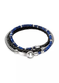 John Hardy Heishi Sterling Silver, Lapis Lazuli, & Braided Leather Wrap Bracelet