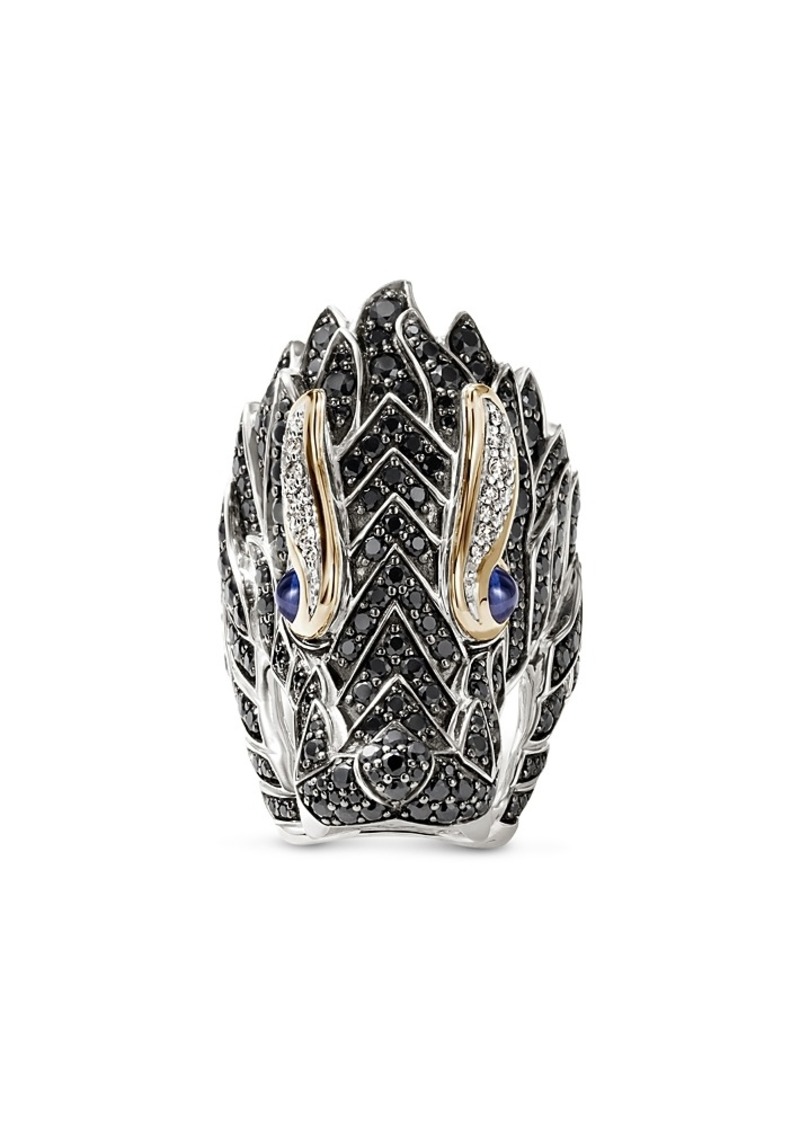 John Hardy 14K Yellow Gold & Silver Naga Diamond, Black Sapphire, Blue Sapphire, & Black Spinel Dragon Ring