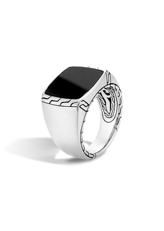 John Hardy Batu Classic Chain Sterling Silver Signet Ring with Black Jade