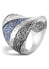 John Hardy Classic Chain Hammered Silver Saddle Ring in Silver/sapphire at Nordstrom