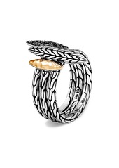 John Hardy Classic Chain Hammered Spear Two-Tone Stacking Ring Set