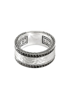John Hardy Hammered Silver Chain Classic Black Sapphire & Black Spinel Band Ring