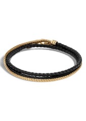 John Hardy Men's 18K Gold Chain & Braided Leather Triple Row Bracelet in Black/Gold at Nordstrom