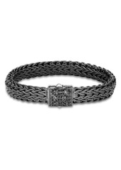 John Hardy Men's Blackened Sterling Silver Classic Chain Large Flat Link Bracelet with Black Sapphire