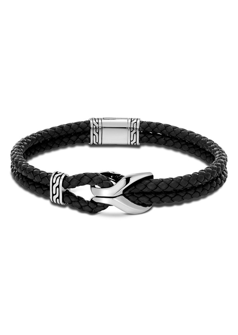 John Hardy Sterling Silver Classic Chain Cord Bracelet with Black Leather