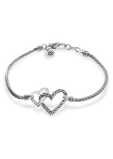 John Hardy Sterling Silver Classic Chain Manah Diamond Pave Double Heart Chain Bracelet
