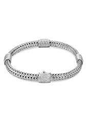 John Hardy Sterling Silver Classic Diamond Pave Station Chain Bracelet