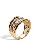John Hardy Wide Bamboo Ring in Gold/Diamond at Nordstrom