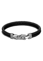 John Hardy Men's Asli Classic Chain Double Woven Leather Bracelet in Silver/Black at Nordstrom