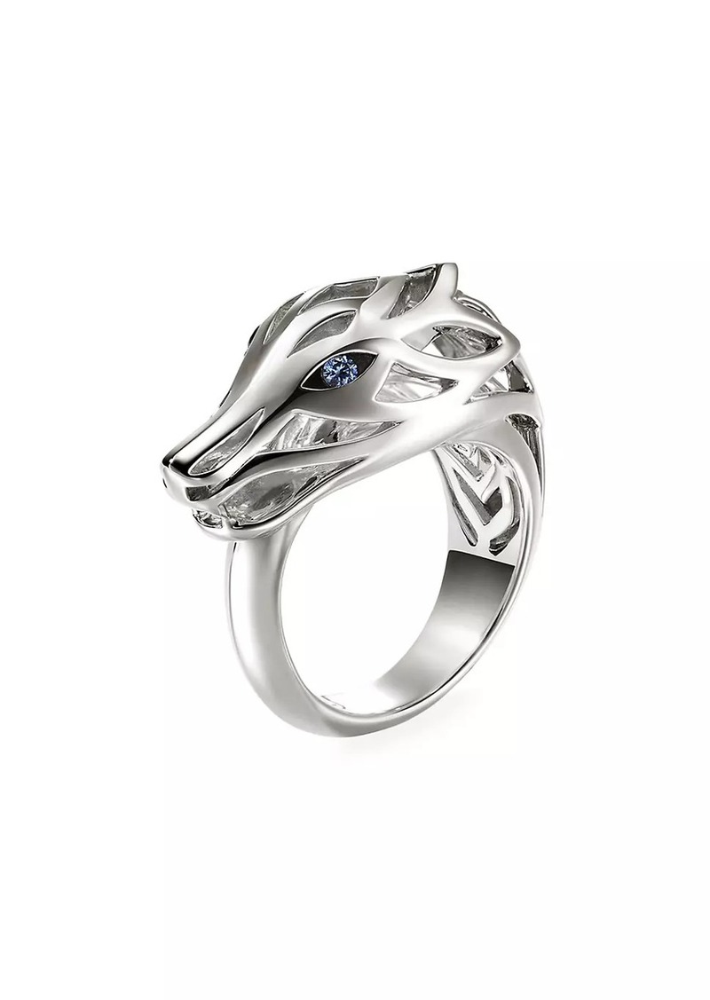 John Hardy Naga Dragon Sterling Silver & Blue Sapphire Ring