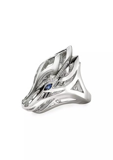 John Hardy Naga Dragon Sterling Silver, 0.14 TCW Diamond & Blue Sapphire Saddle Ring