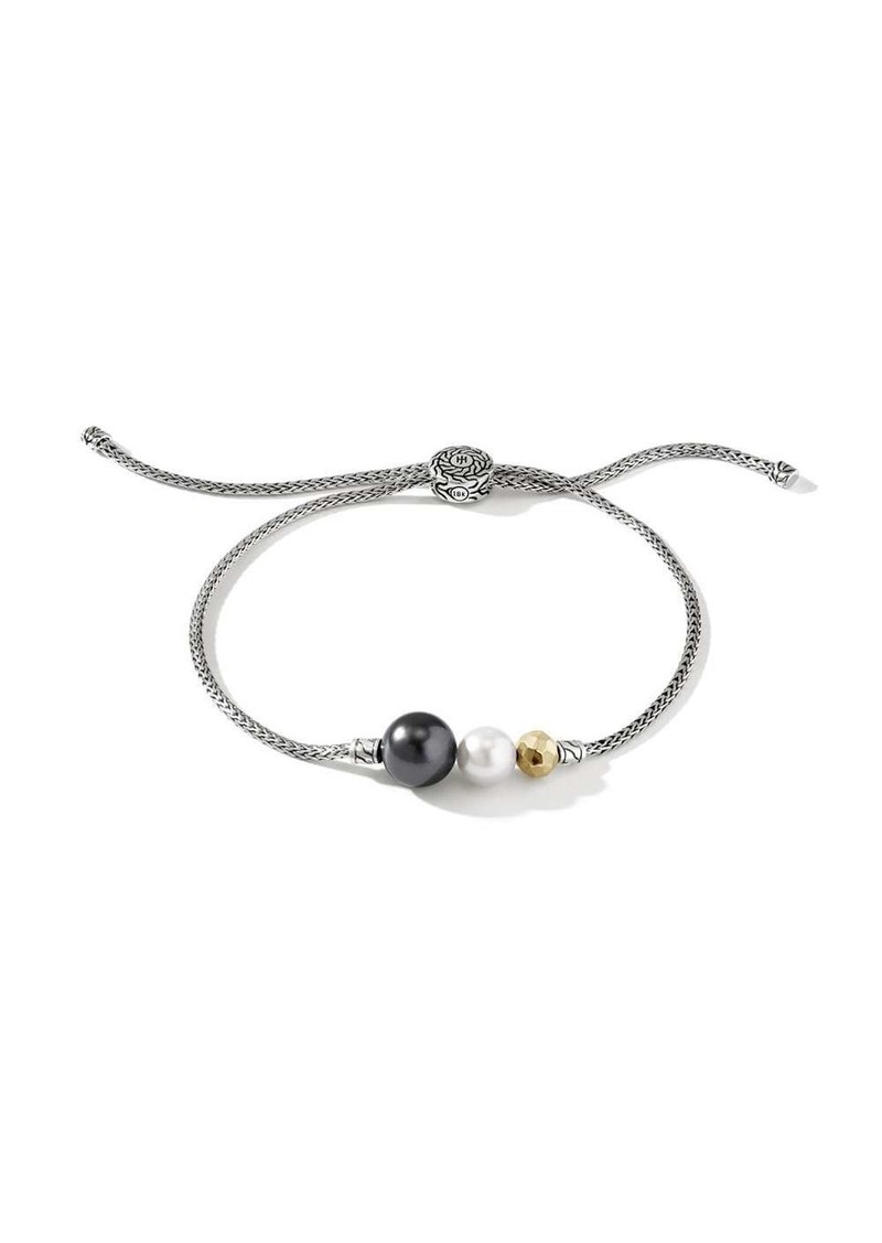 John Hardy sterling silver and 18kt yellow gold Classic Chain 1.8mm pull through pearl bracelet