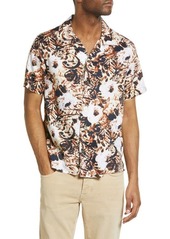 John Varvatos Danny Floral Short Sleeve Cotton Button-Up Camp Shirt in Pale Yellow at Nordstrom