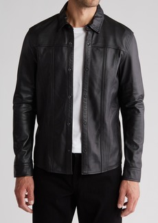 John Varvatos Leather Shirt Jacket in Black at Nordstrom Rack