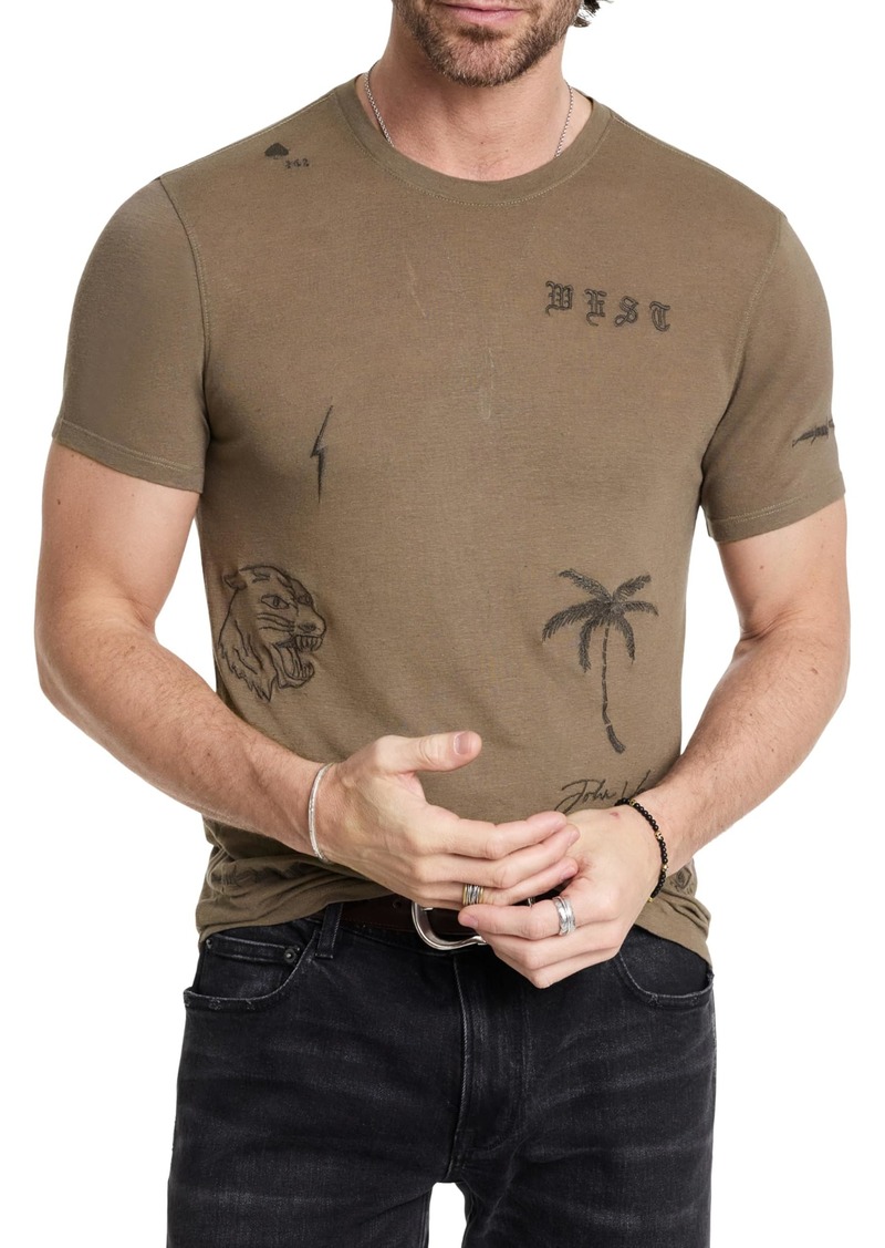 John Varvatos Men's All Over Embrodiery Tee