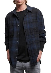 John Varvatos Men's Cole Regular Fit Seersucker Button-Up Shirt in Twilight Blue at Nordstrom