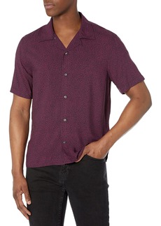 John Varvatos Men's Danny Short Sleeve Camp Shirt Purple HALE XS