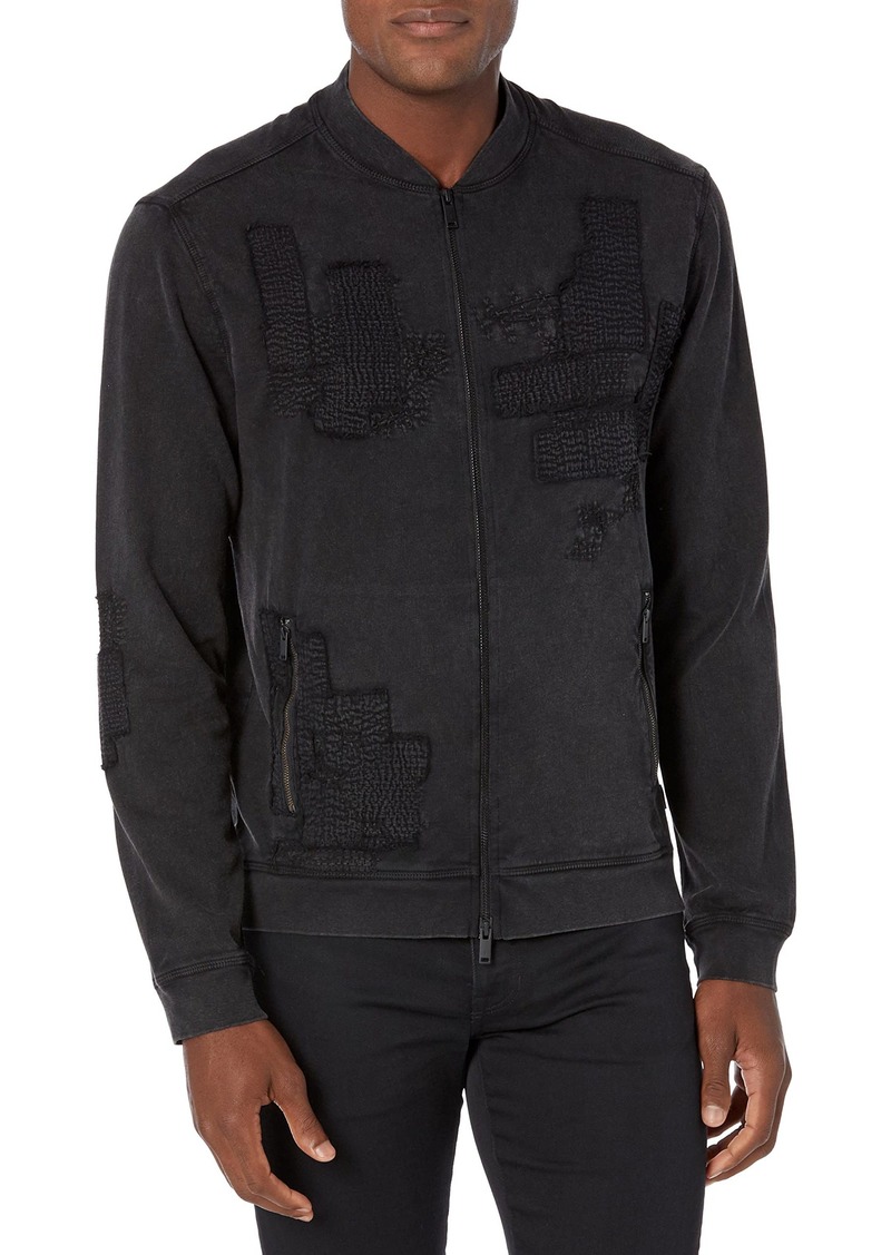 JOHN VARVATOS mens Farron Ls Bomber Jacket With Patch Embroidery Hooded Sweatshirt   US