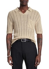 John Varvatos Odin Short Sleeve Textured Linen Sweater at Nordstrom